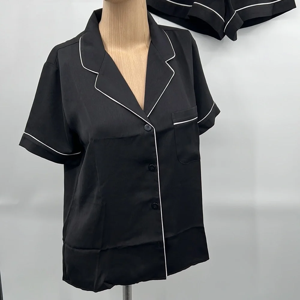 🆕Generation Love Lenox Black White Pajama Set Shorts Pockets Lounge Sleepwear - Picture 3 of 16
